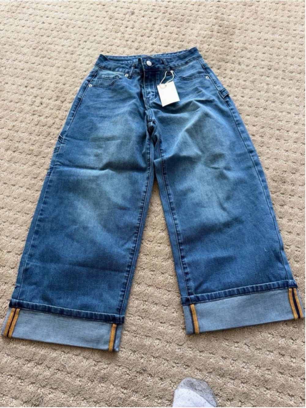 Flamingals wide-leg cropped cuffed jeans mid blue S